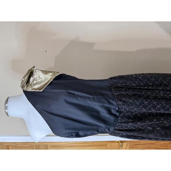 80s Trousers Up Vintage Elegant Black Dress  Gold Metallic Bow Shoulder Detail - Picture 11 of 11